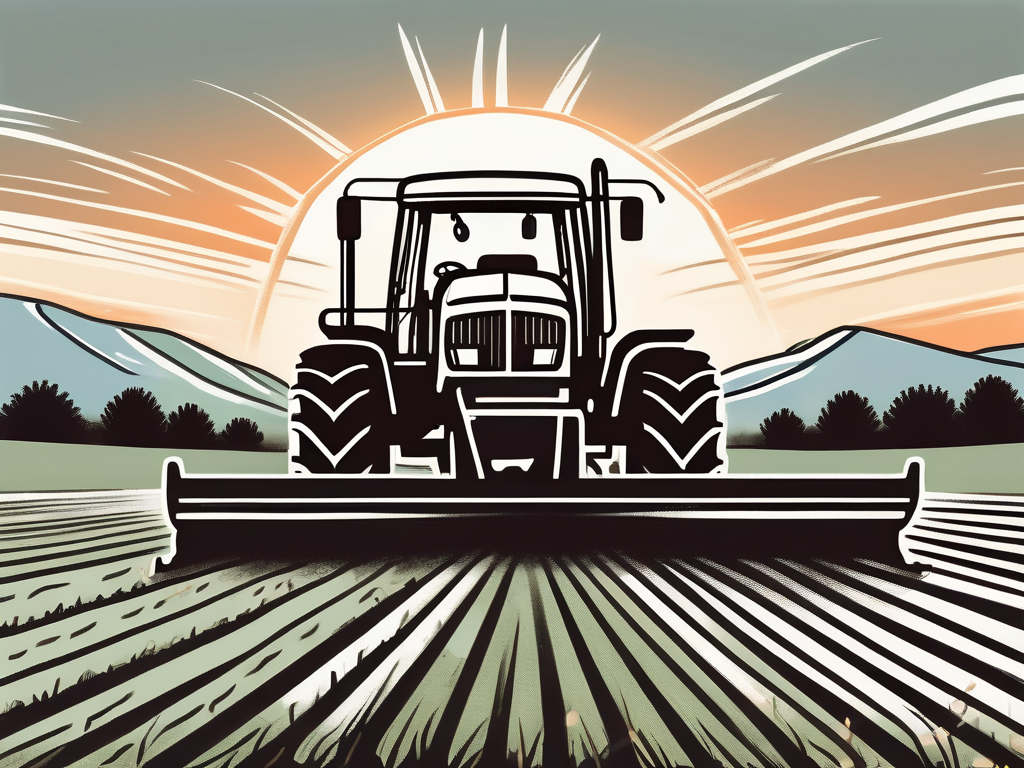 A plow in a well-tended field under the rising sun