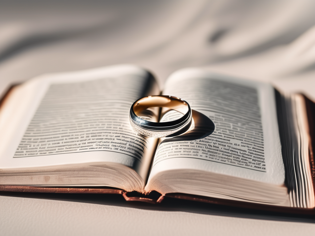 A lone wedding ring on a bible opened to a passage about widows