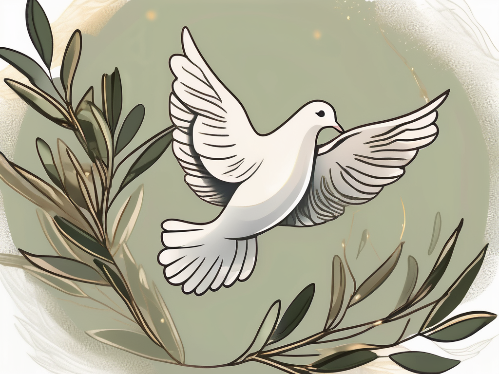 A dove gently carrying an olive branch