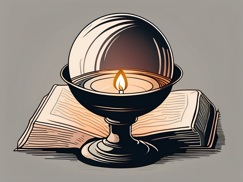 An open bible next to a vintage medium's crystal ball