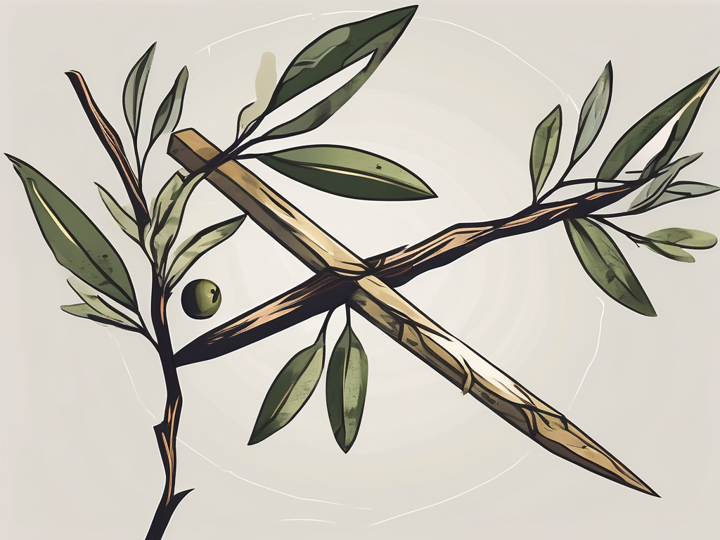 A broken sword crossed with an olive branch