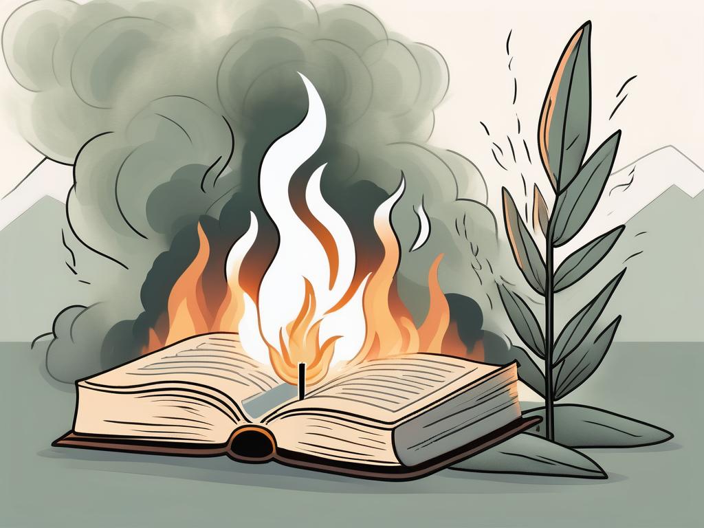 A bible open next to a bundle of burning sage