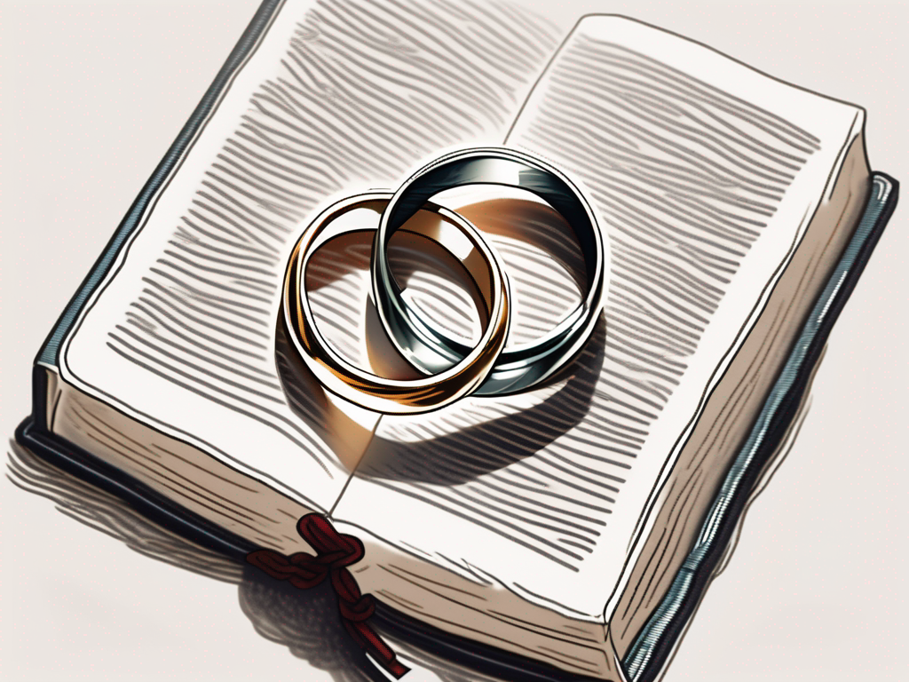 Two wedding rings intertwined on top of a closed bible