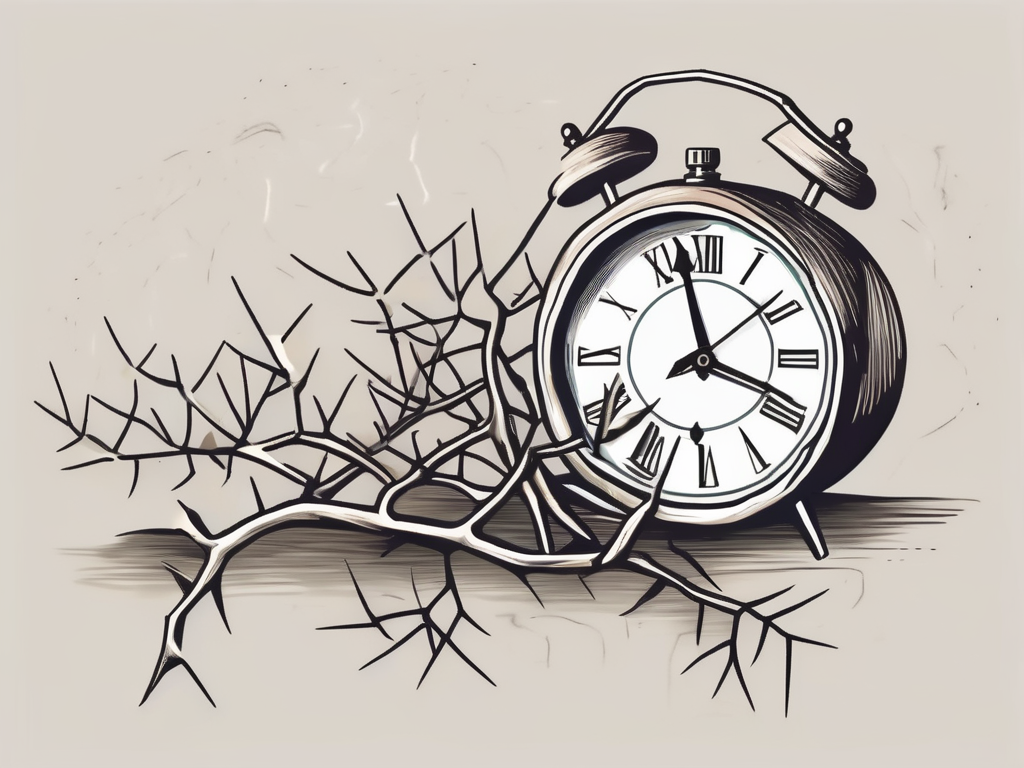 A clock entwined with a thorny vine