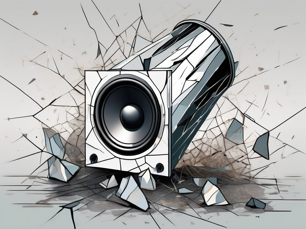 A loudspeaker surrounded by shattered glass