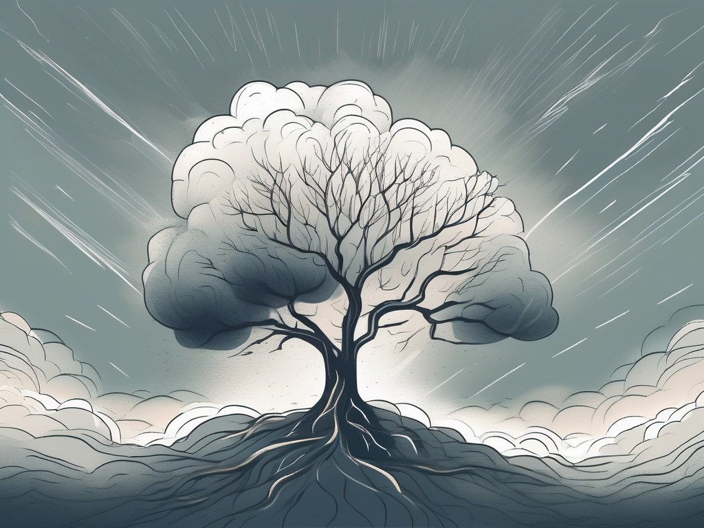 A steadfast tree standing strong amidst a storm