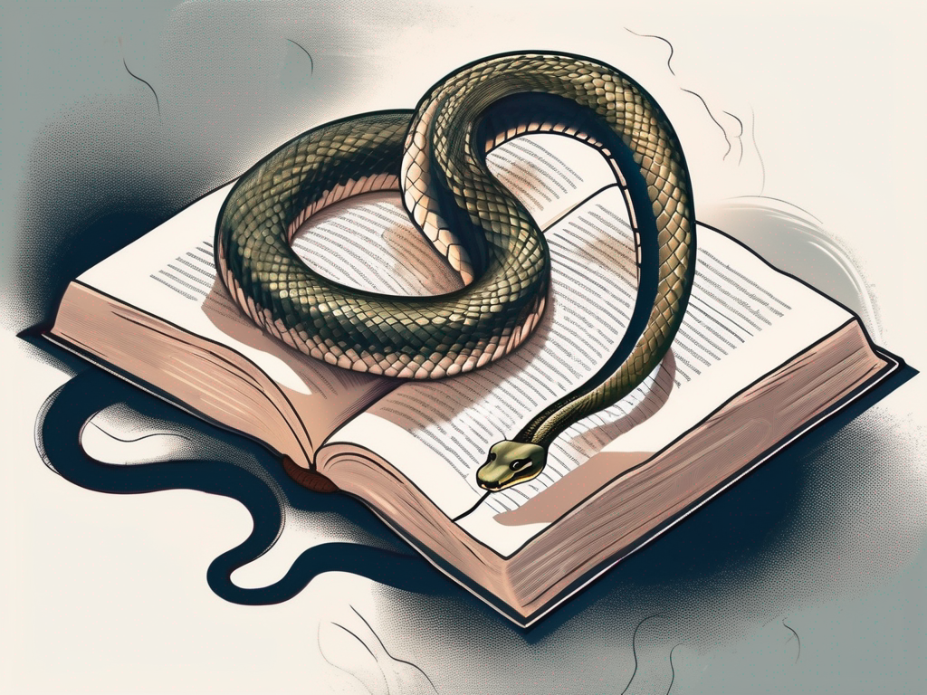 A snake coiled around an open bible
