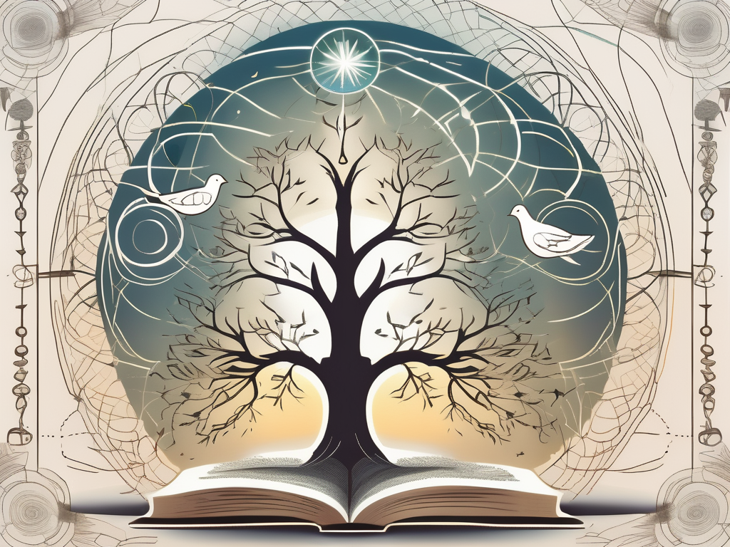 A family tree rooted in a book symbolizing faith
