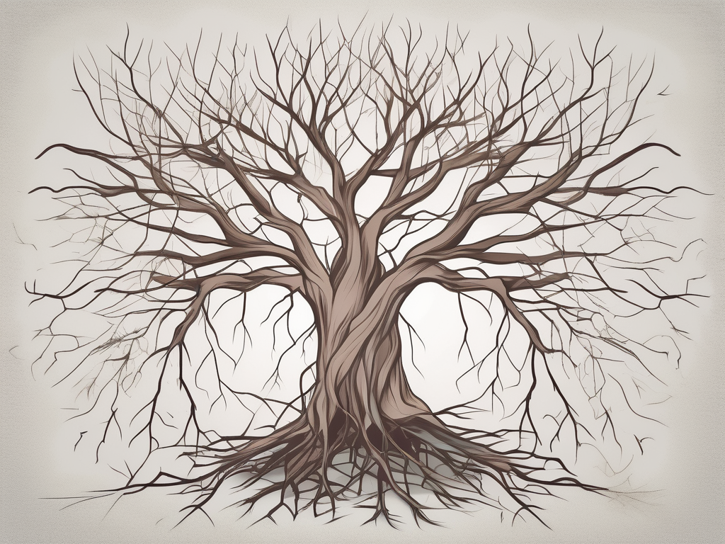 A broken family tree with some branches wilting or appearing unhealthy