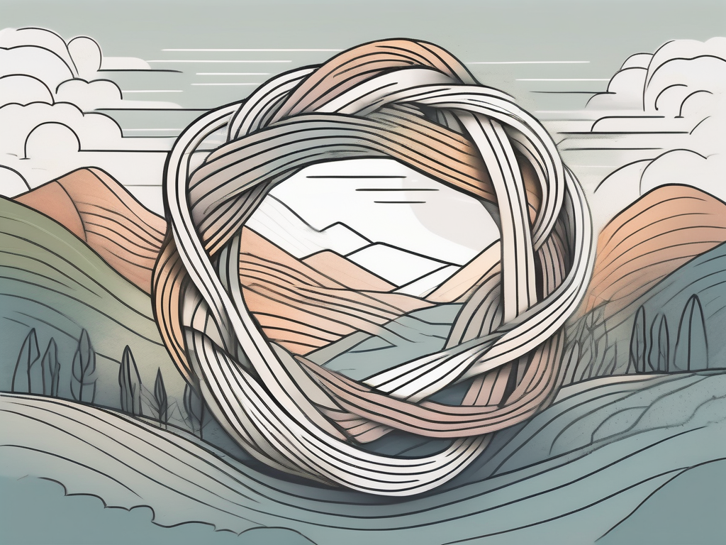 A tangled knot in the middle of a serene landscape