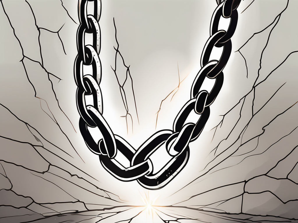 A broken chain with light shining through the cracks