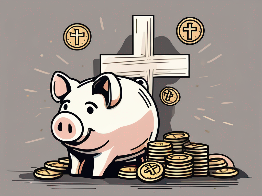 A piggy bank with a cross on it