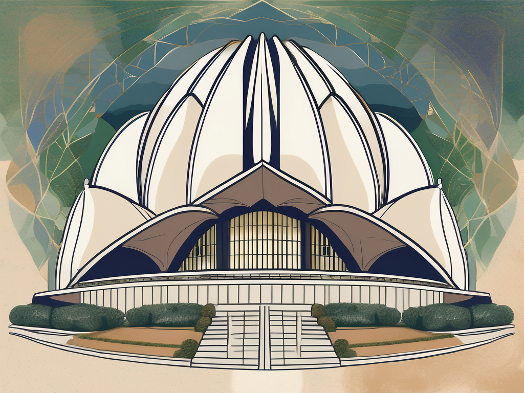 A symbolic representation of the bahá'í house of worship (lotus temple) surrounded by nine gardens