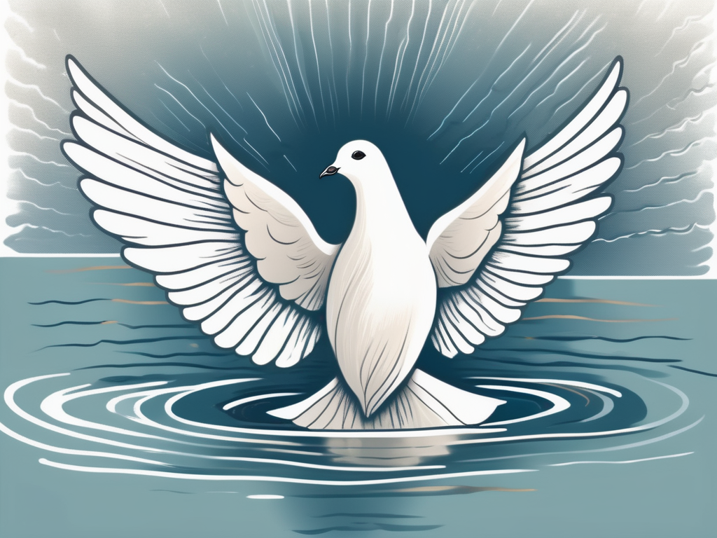A dove descending towards rippling water