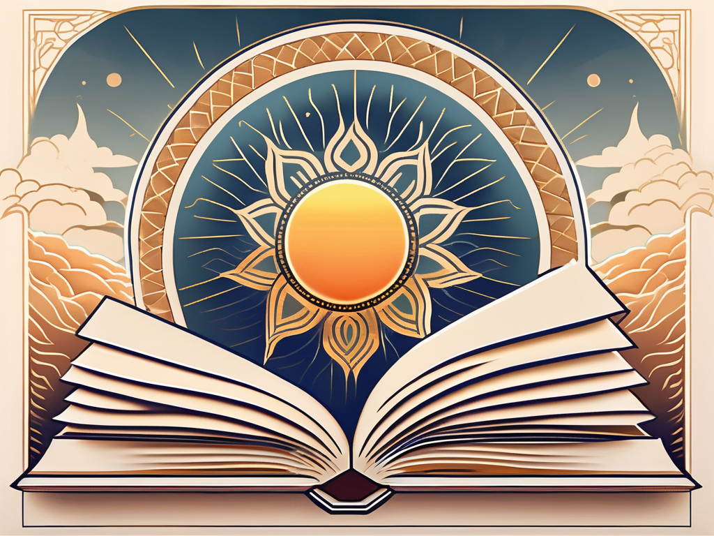A radiant sun rising over an open book