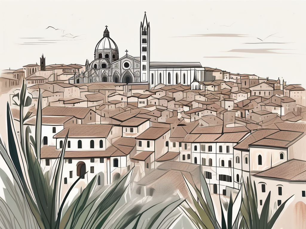 A medieval italian cityscape with a prominent cathedral