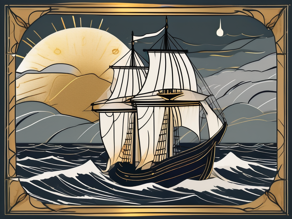 A medieval ship sailing stormy seas