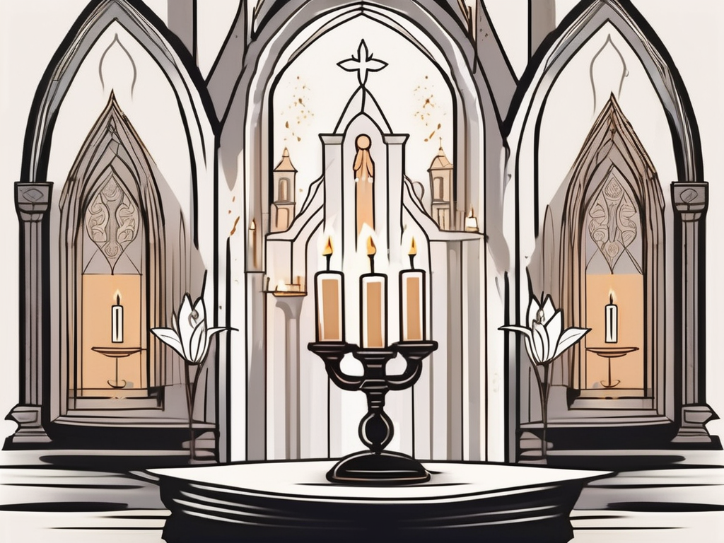A candle-lit altar with a symbolic representation of saint cajetan