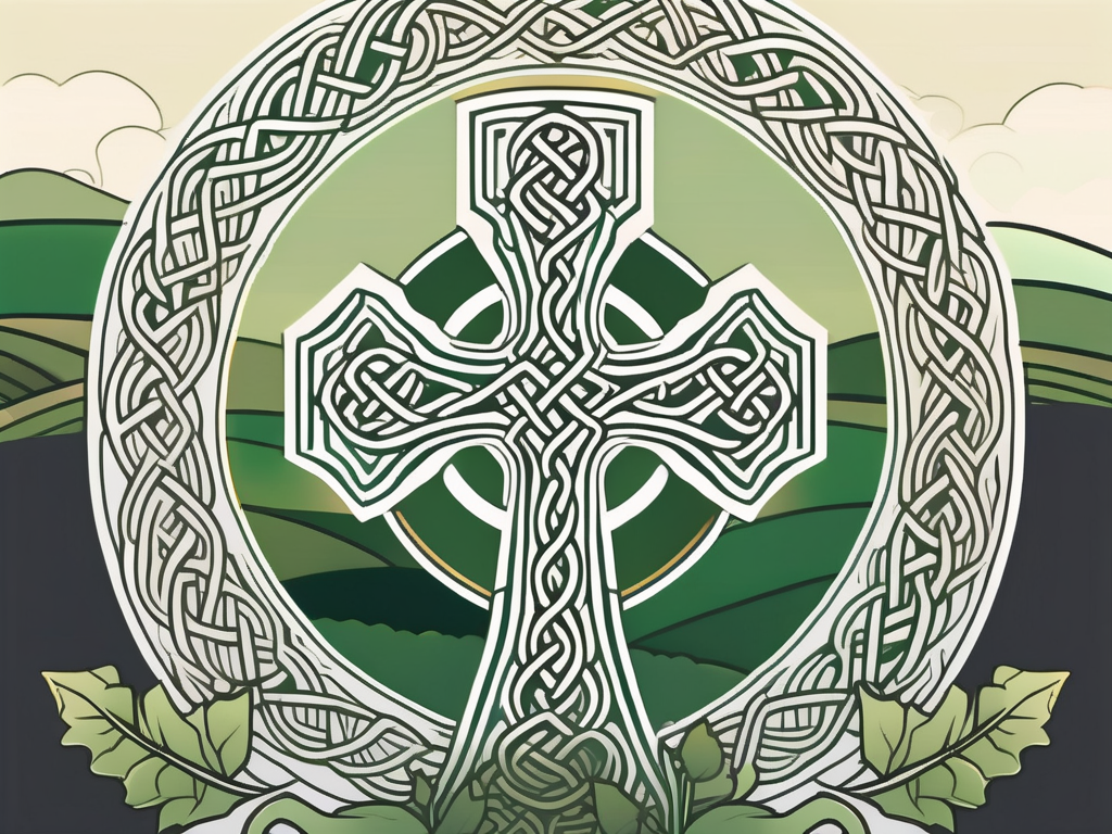 A celtic cross with intertwining vines