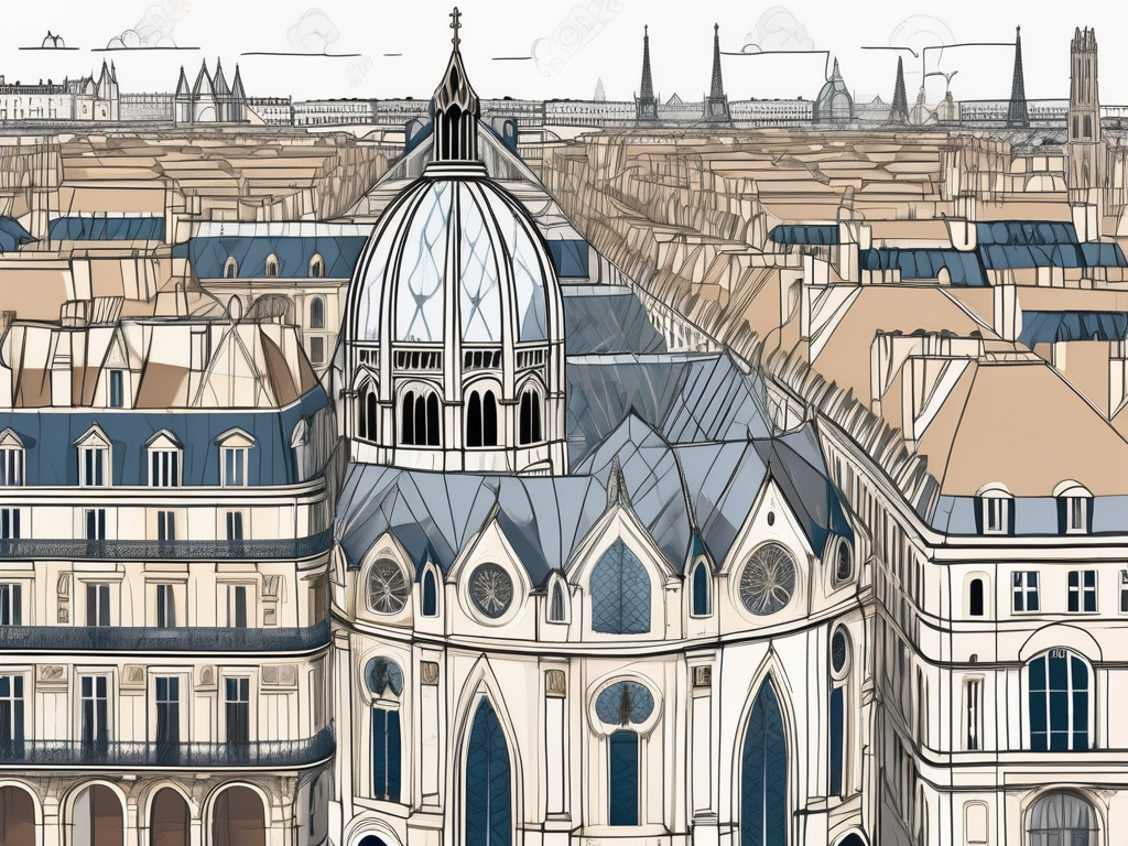 The medieval cityscape of paris with the sainte-chapelle and the louvre