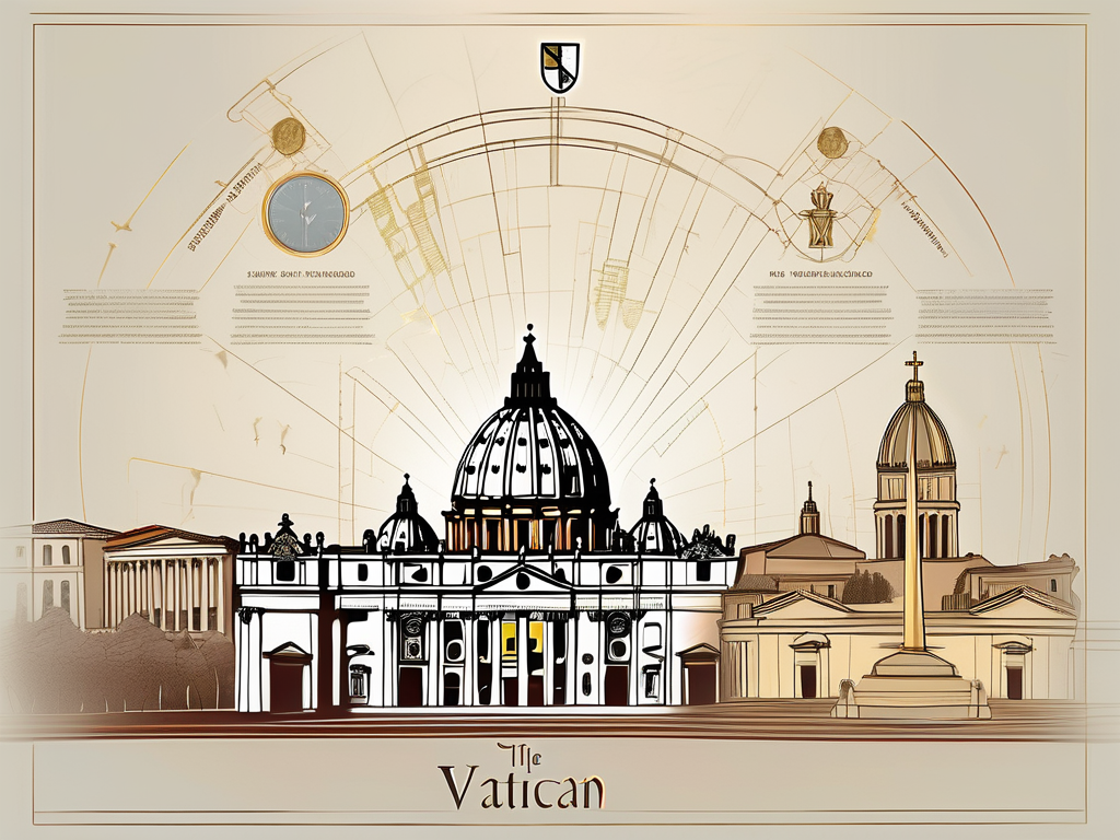 The vatican city skyline with the papal tiara and a symbolic representation of the number ix