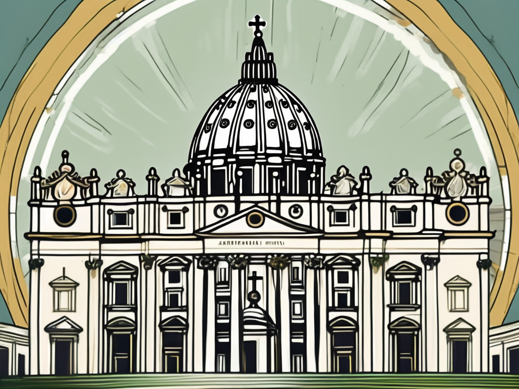 The vatican city with a symbolic representation of pope adrian vi's papal tiara and pastoral staff in the foreground