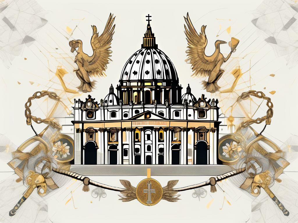 The vatican city with the papal tiara and crosier