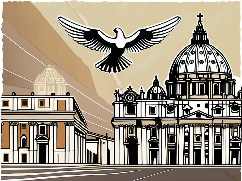 The vatican city with a symbolic dove flying above