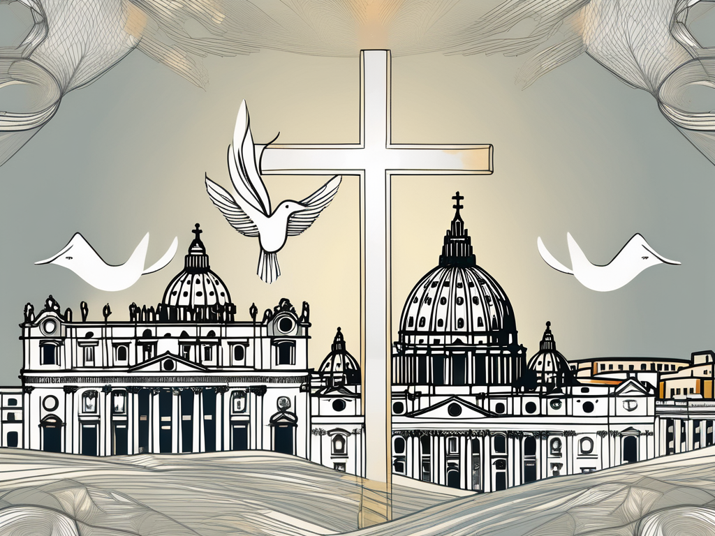 The vatican city skyline with a prominent cross
