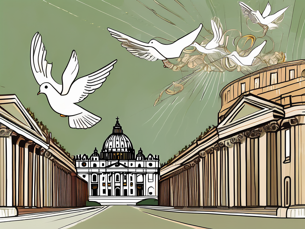 The vatican city with a dove symbolizing peace flying above it