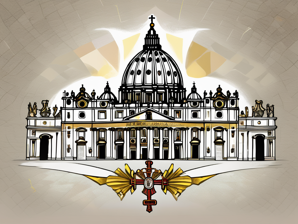 The vatican city with a symbolic papal tiara and crossed keys