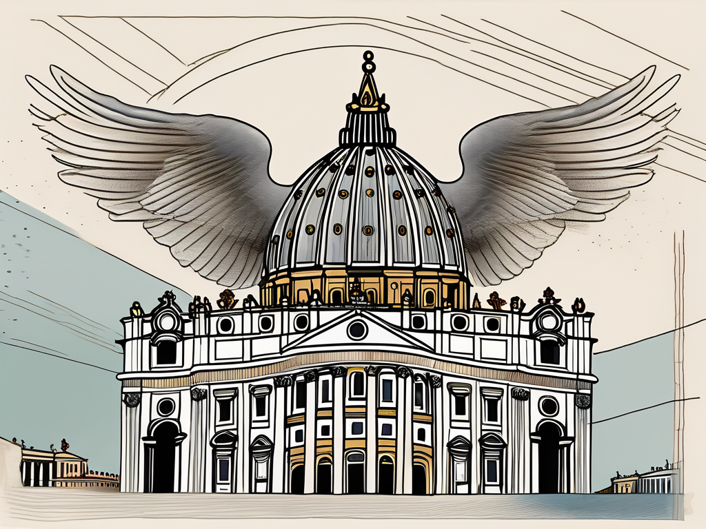 The vatican with a symbolic dove flying overhead