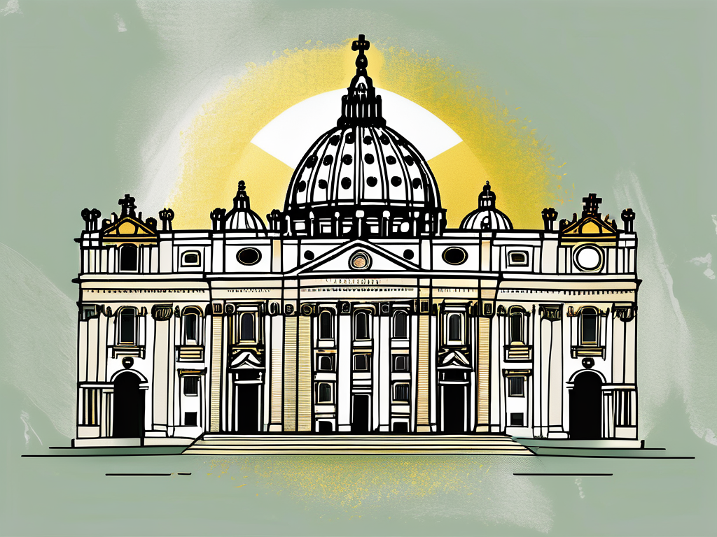 The vatican city with a prominent papal tiara and a pastoral staff