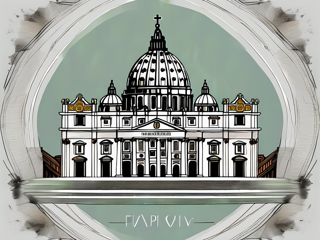 The vatican city with a prominent papal tiara and a cross