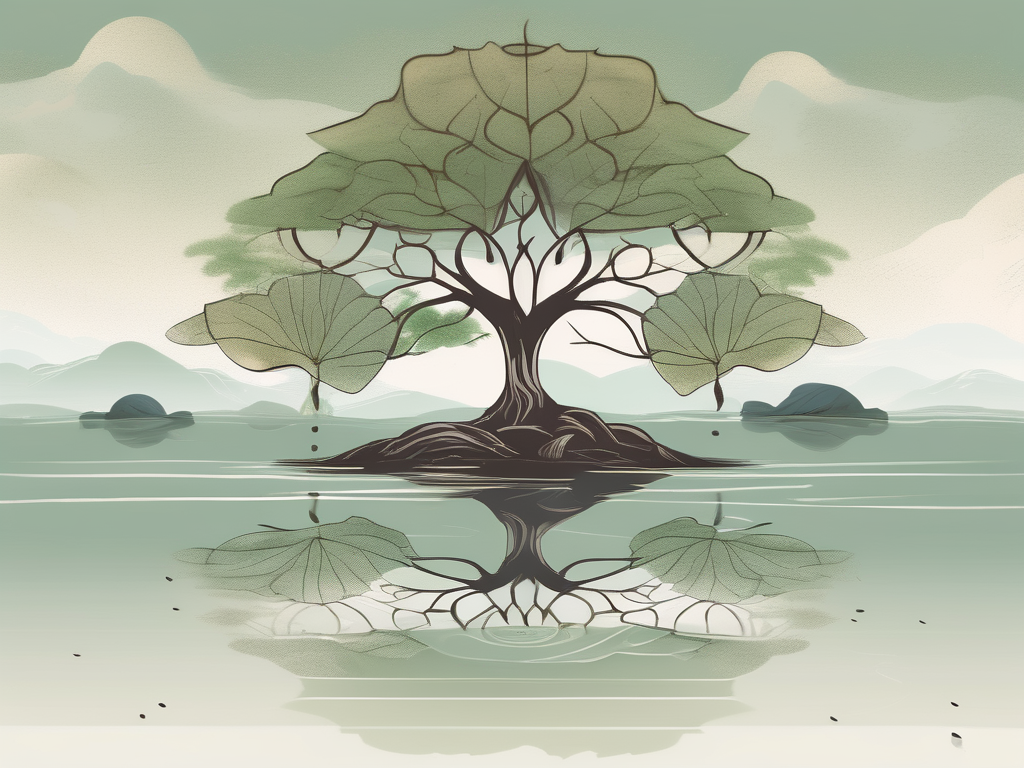 A serene landscape featuring a bodhi tree