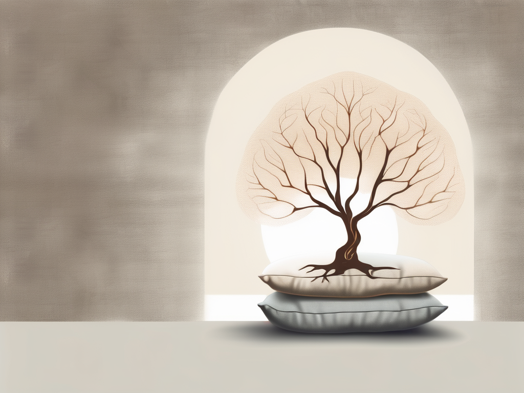 A serene bodhi tree under which a cushion is placed