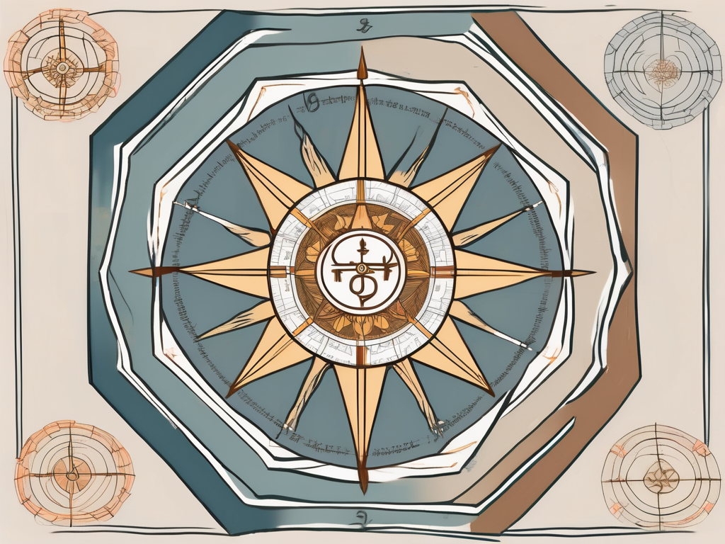 An octagonal compass with symbols representing wisdom