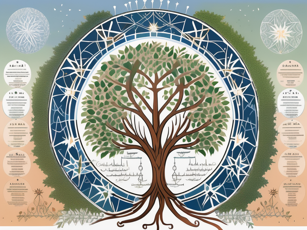 An intricately designed family tree with diverse branches and roots