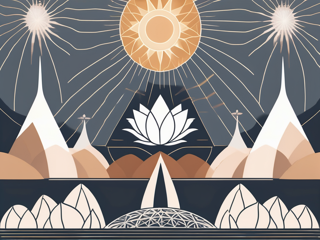 A peaceful landscape featuring iconic baha'i symbols such as the nine-pointed star