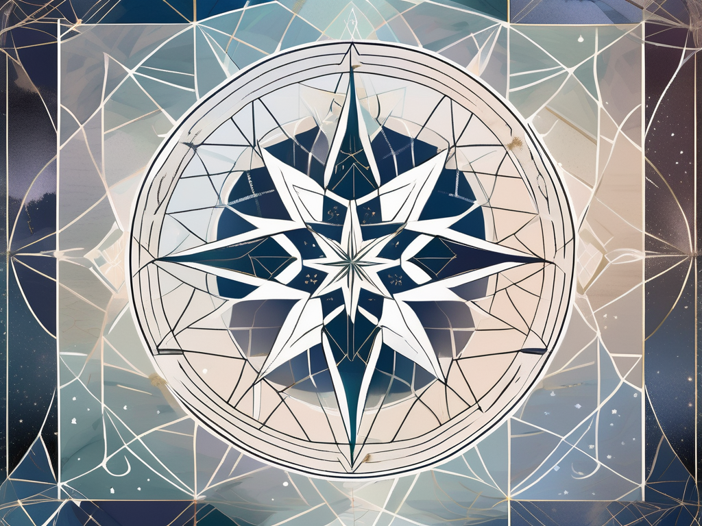 A symbolic representation of the bahai faith's nine-pointed star transitioning into a serene