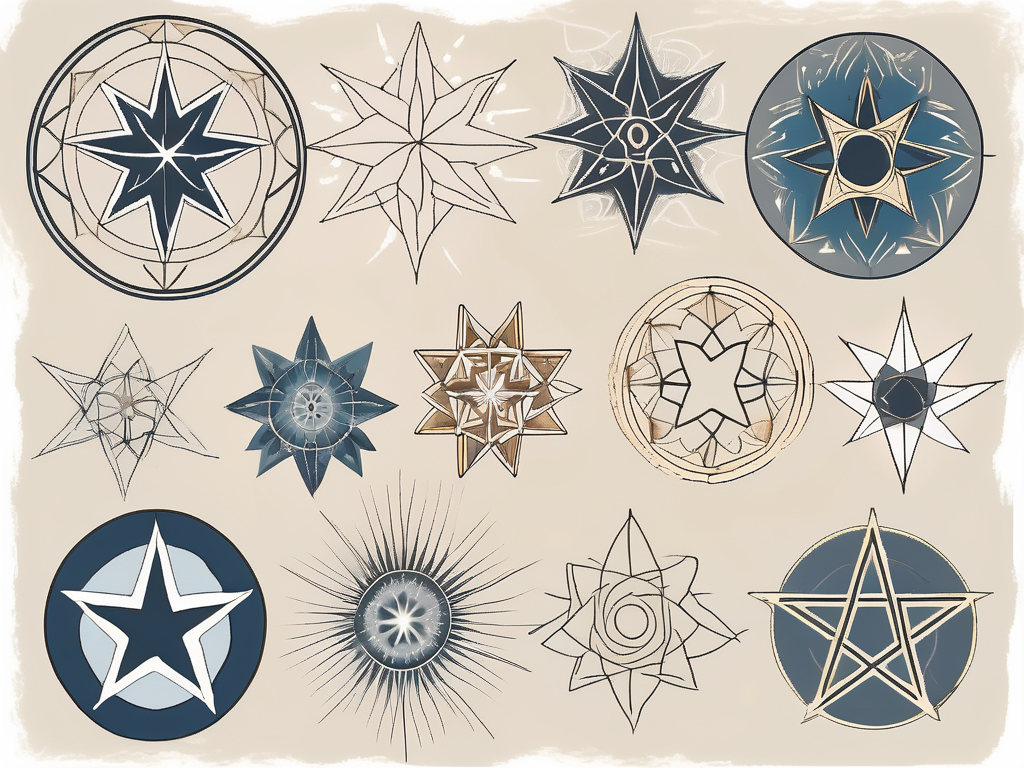 Various baha'i symbols such as the nine-pointed star