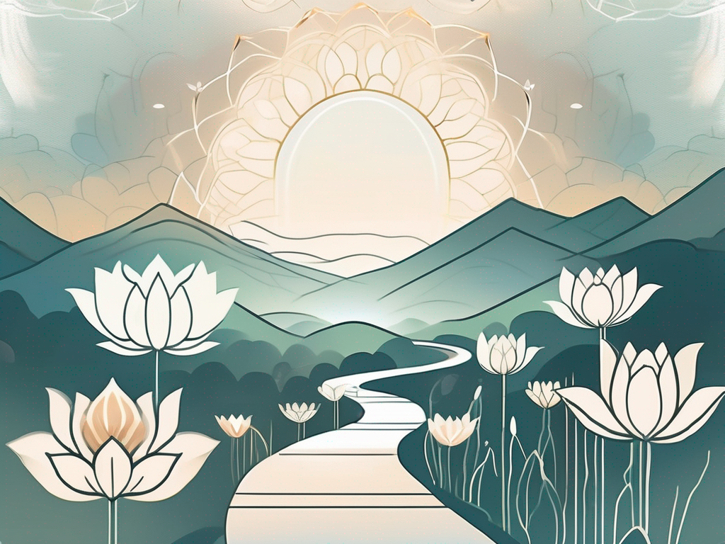 A serene landscape with a path leading towards a radiant