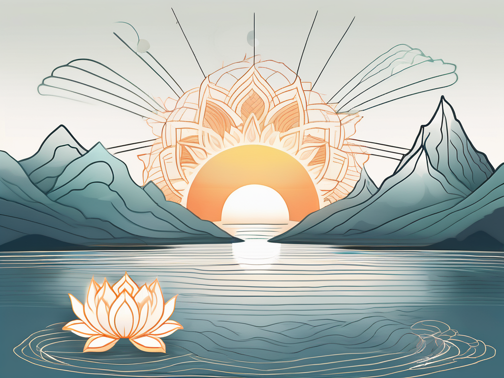 A serene landscape with symbolic elements like a glowing orb