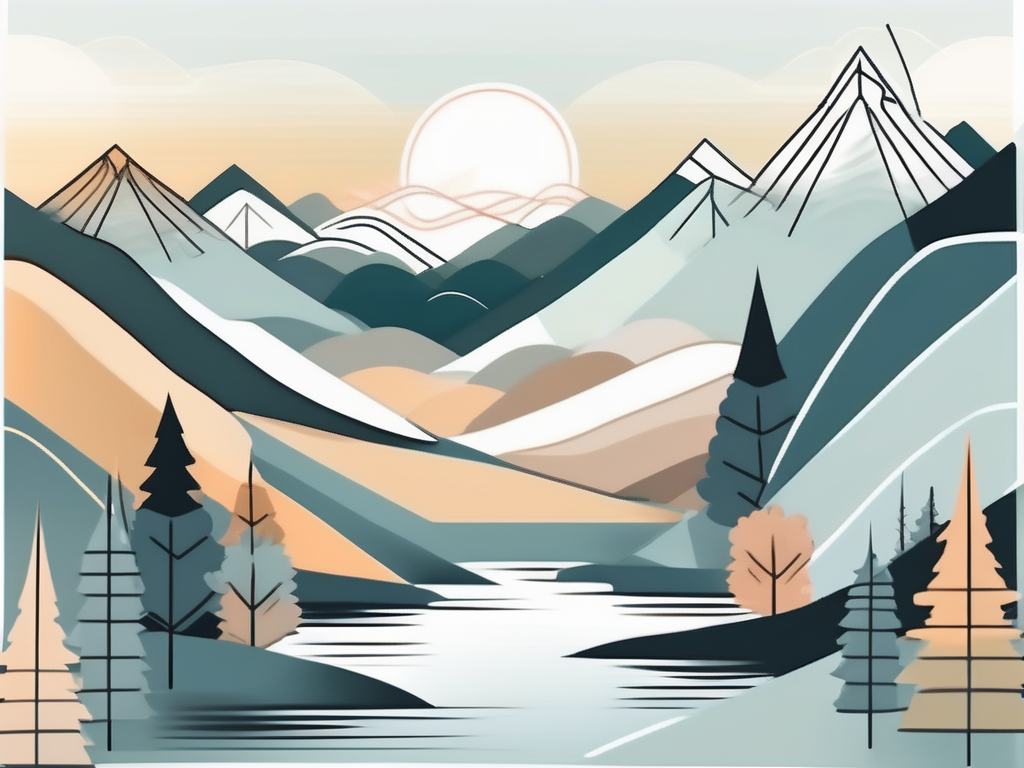 A serene landscape with diverse elements like mountains