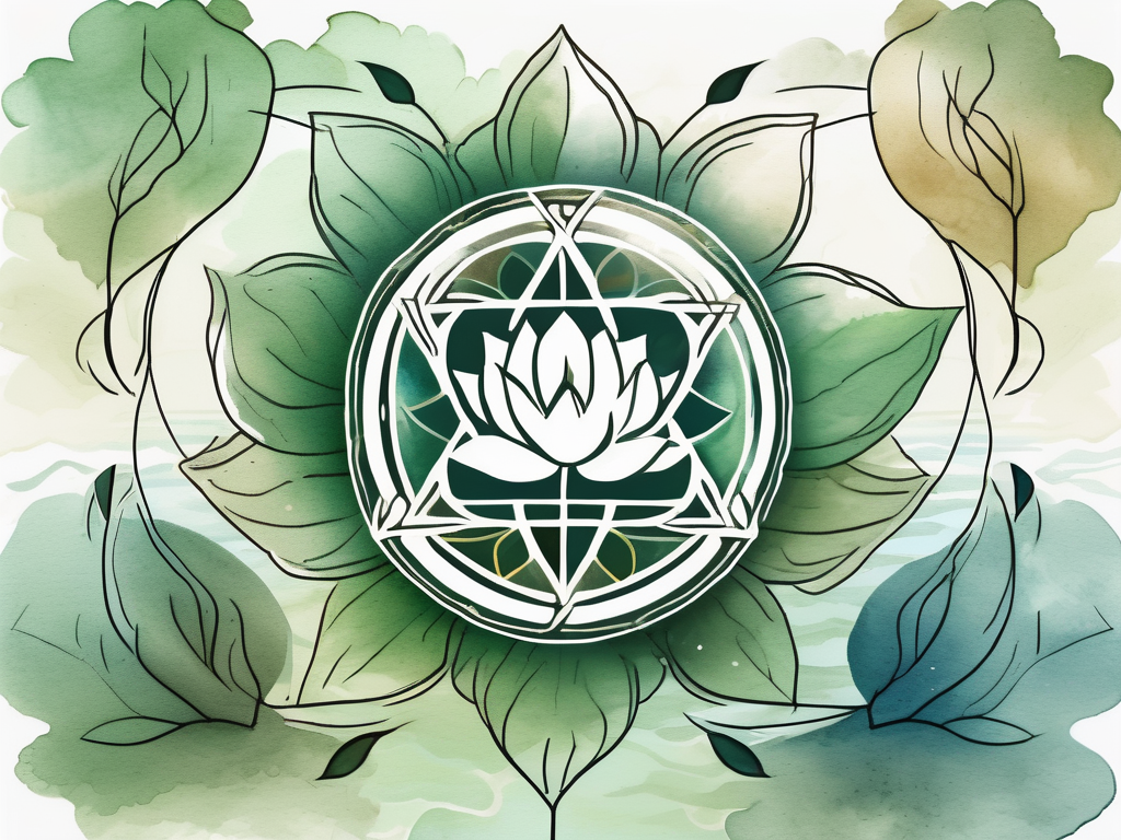 Various spiritual symbols such as a lotus flower