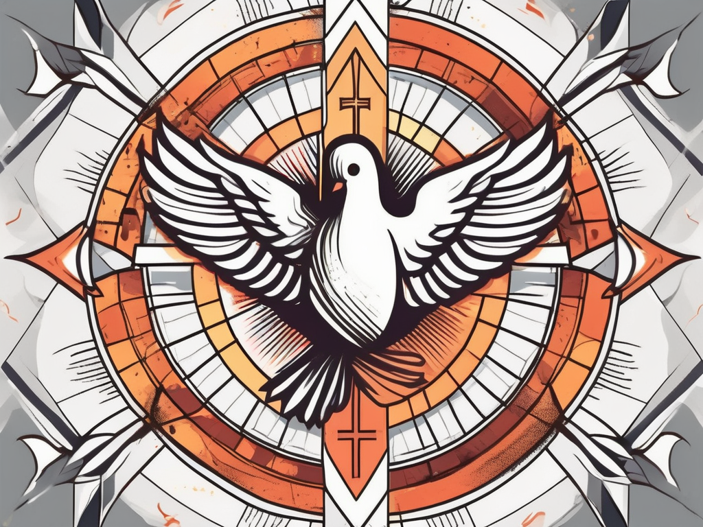 A church with a fiery dove symbolizing the holy spirit