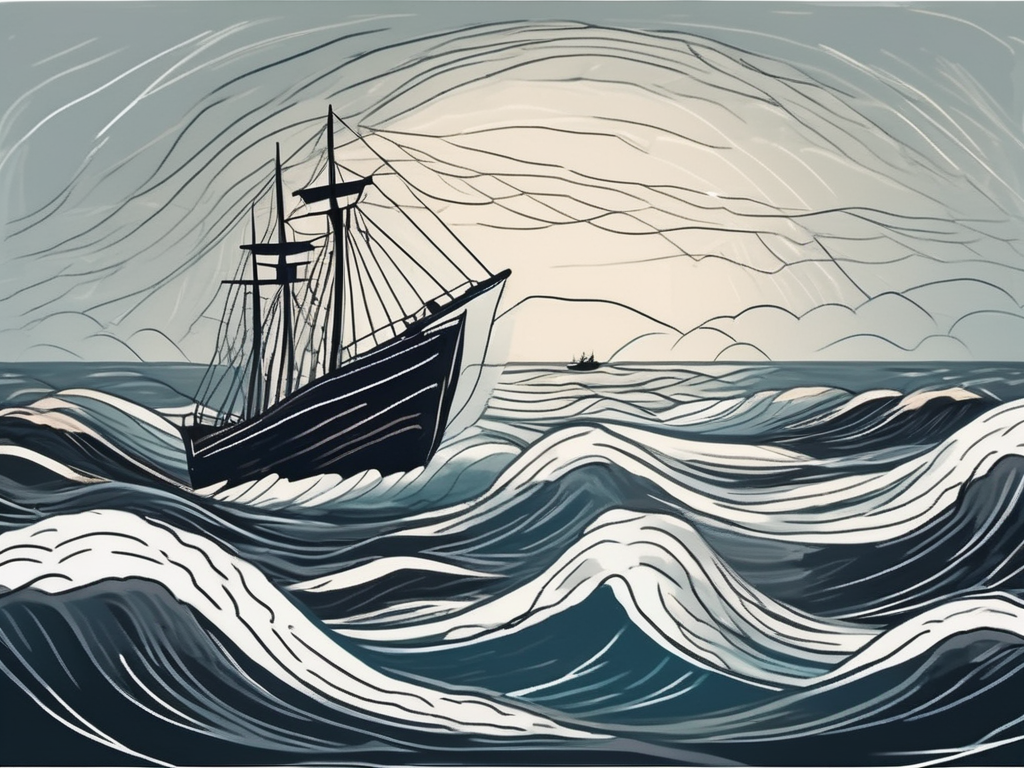 A stormy sea with a small