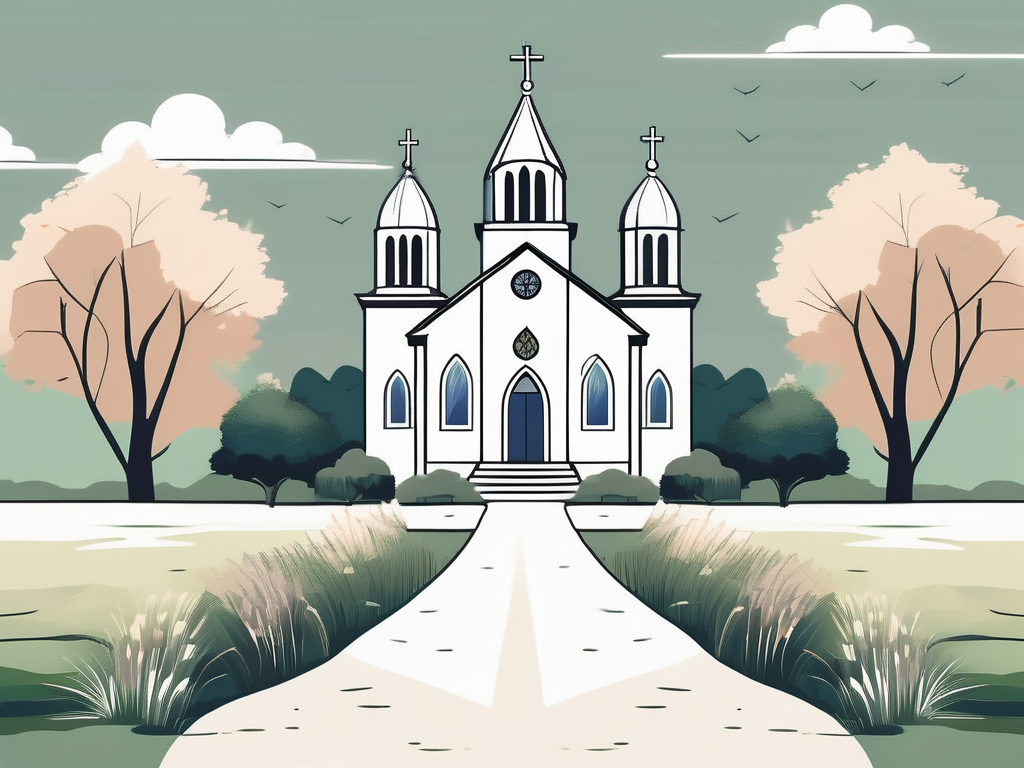 A serene church nestled in a peaceful countryside setting