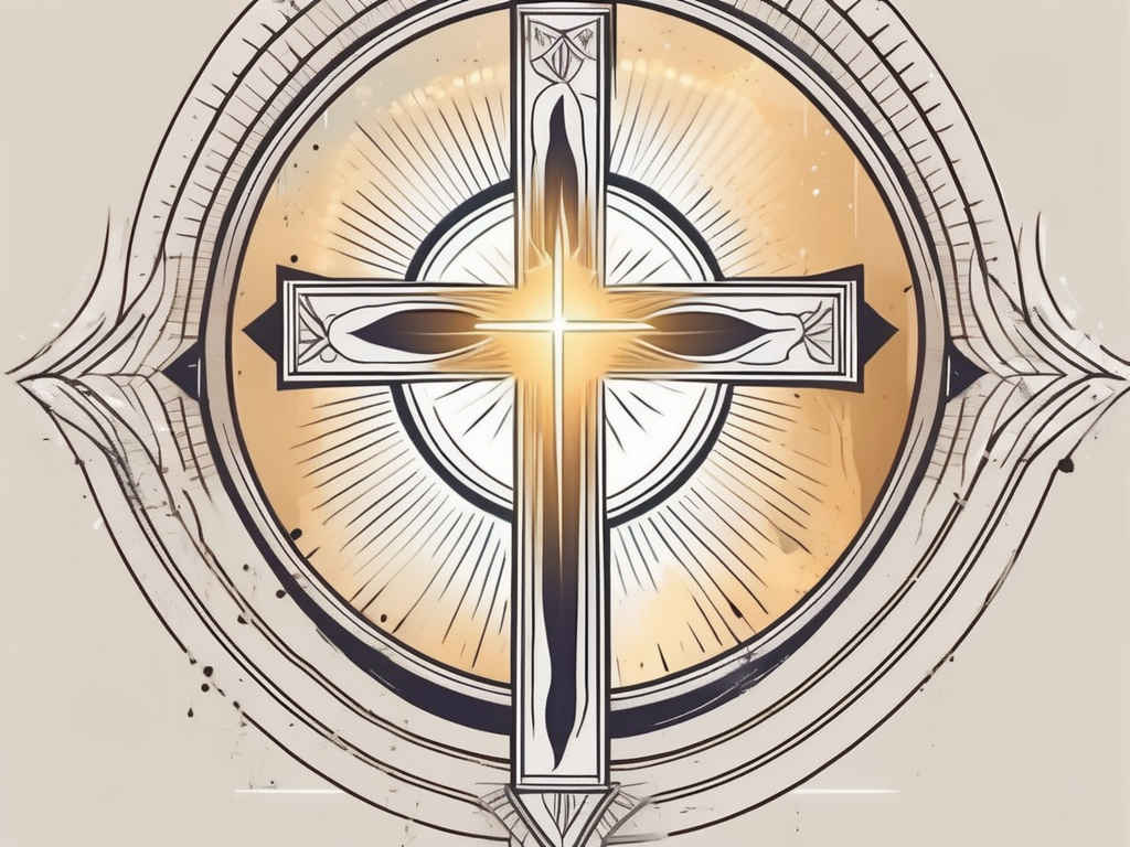 A radiant cross with a dove descending from a beam of light