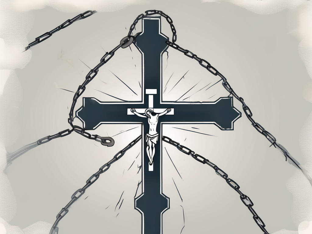 A broken chain next to a cross